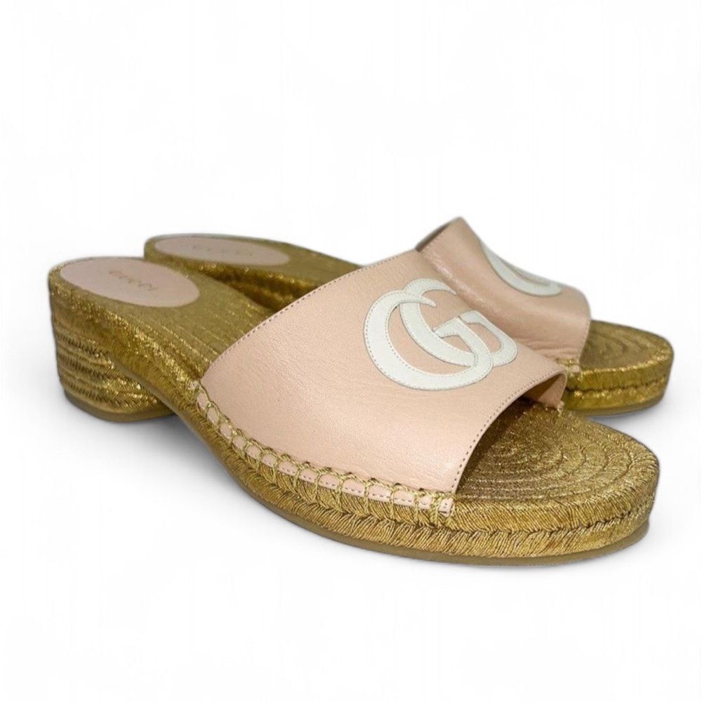 GUCCI Pink GG Logo Woven Open Toe Slide Sandals Size EU38.5 - Picture 6 of 15